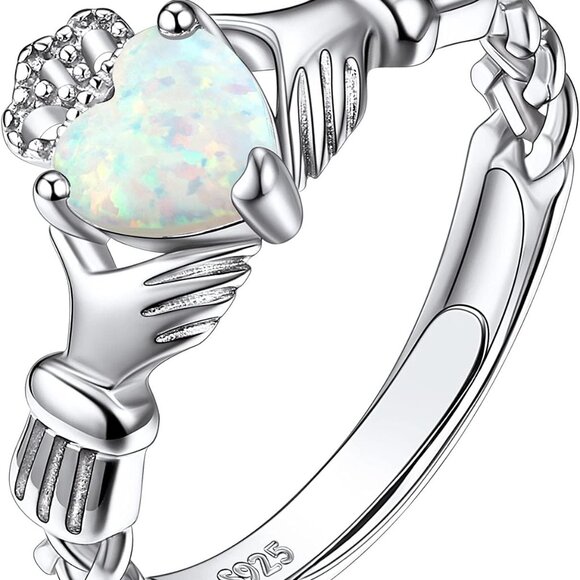 925 Sterling Silver Good Luck Celtic Twisted Knot/Claddagh Heart Birthstone Ring - Picture 1 of 6